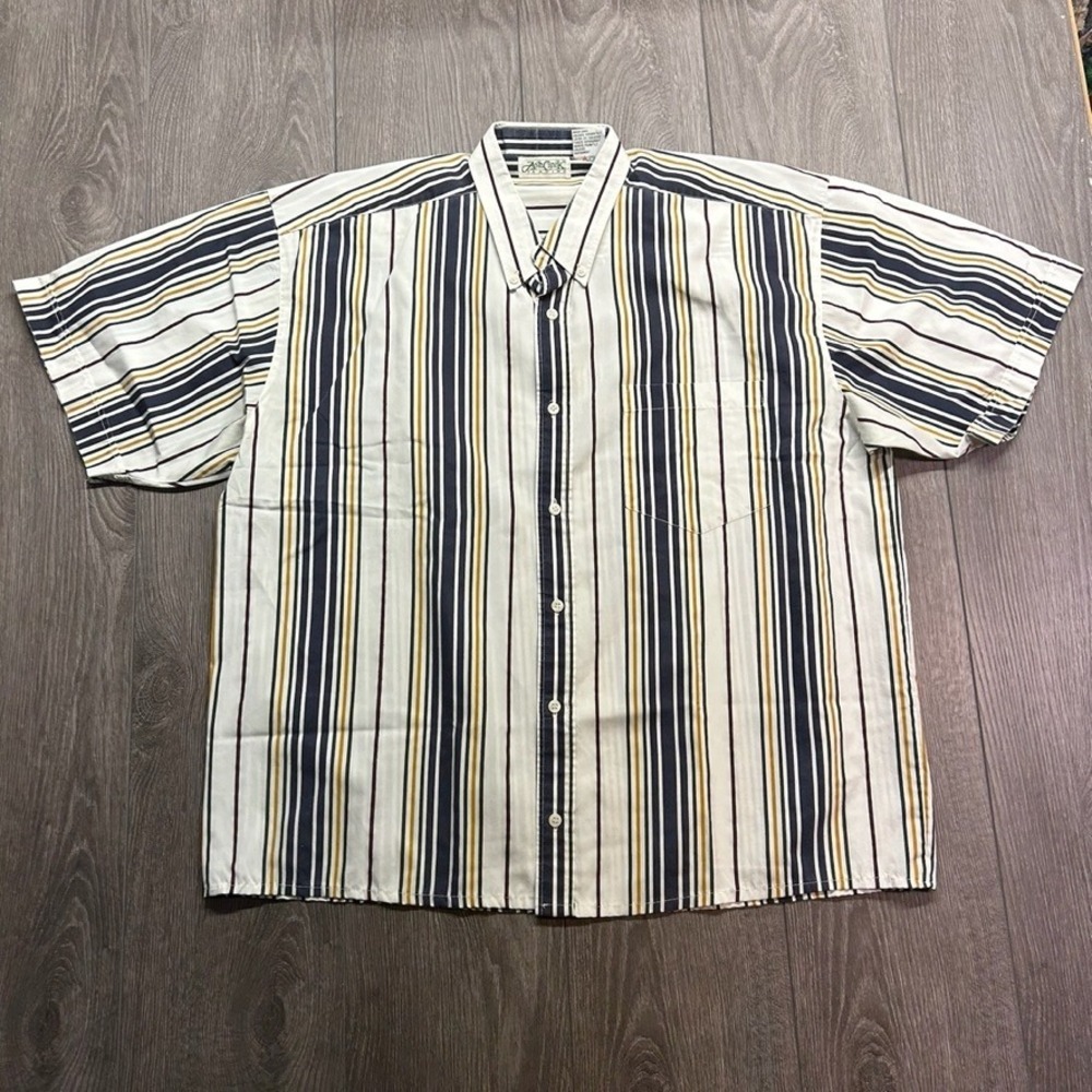 Vintage Ash Creek Trading Mens Large Striped Short Sleeve Button Down Shirt 90s